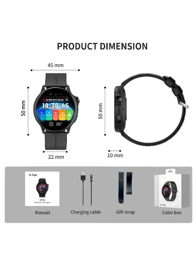 G-Tab GTR4 Smart Watch with Magnetic Strap, 1.39-Inch IPS Touch Display, Bluetooth Calling, Heart Rate & SpO₂ Monitoring, 100 Sports Modes, 1ATM Water Resistant, Android & iOS Compatible - Image 2